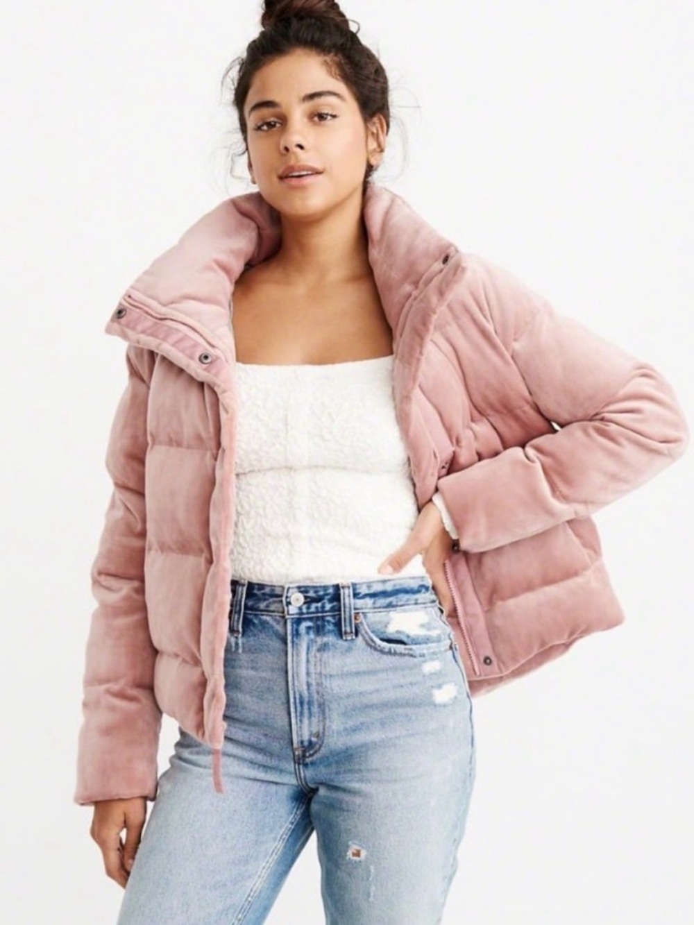 Abercrombie & Fitch Velvet Puffer Jacket Blush Rose Pink Women’s - Size Small